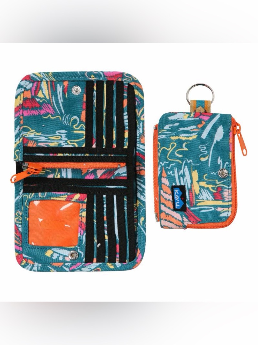 Brand New KAVU Zippy 2-in-1 Wallet and Coin Purse in Sail Dreams Abstract Teal